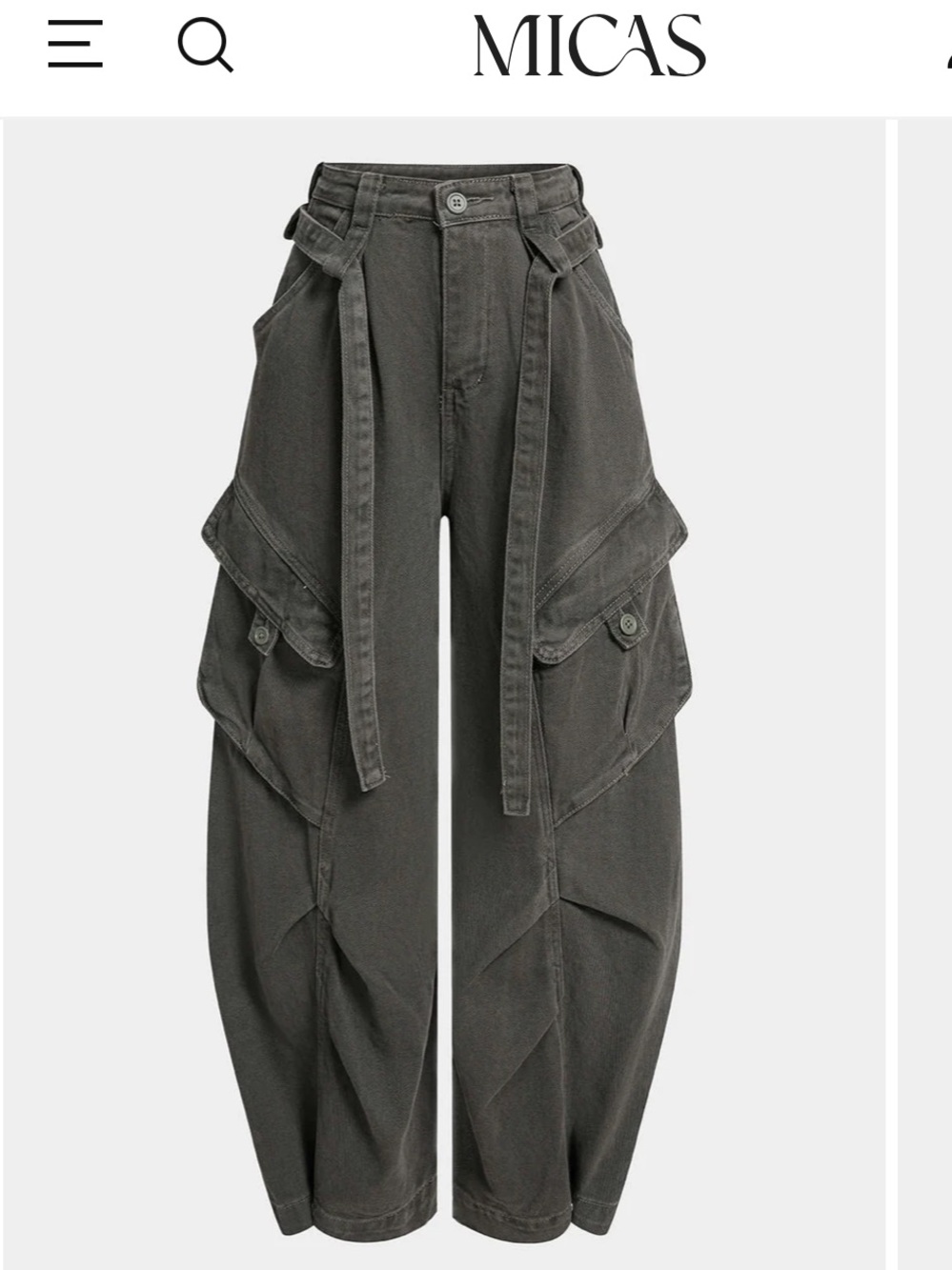 Micas Wide-Leg Cargo Jeans with Belt - Dark Gray